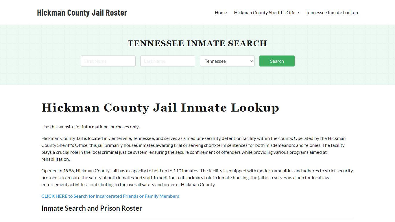 Hickman County Jail Roster Lookup, TN, Inmate Search