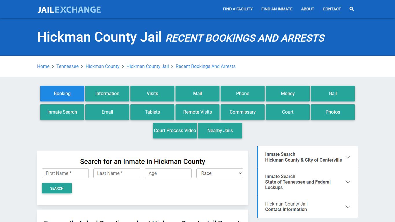 Hickman County Jail TN Recent Arrests and Bookings - Jail Exchange