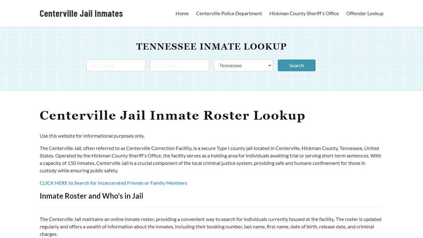 Centerville Jail Inmate Roster, Hickman County, TN, Offender Search